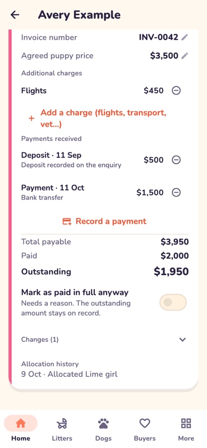 Invoice and payments for a buyer