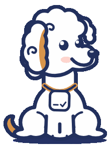 Bernie, the Breeders Aid companion, a curly white puppy