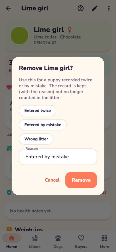 Removing a puppy with a reason