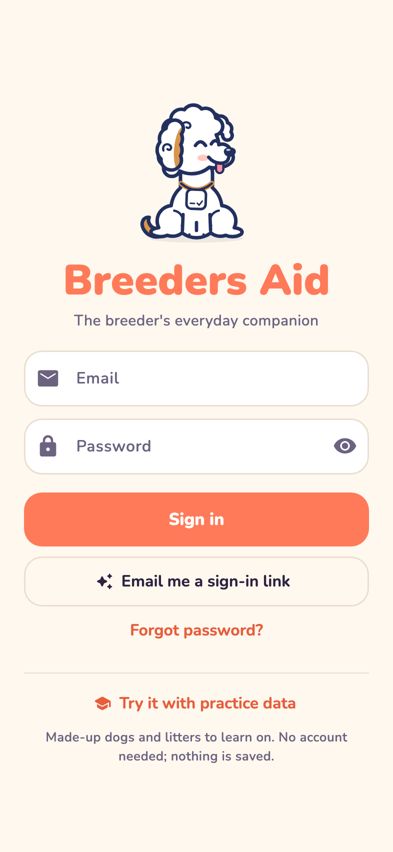 The sign-in screen with Try it with practice data at the bottom